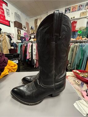 Vintage Dan Post Black Leather Western Cowboy Boots